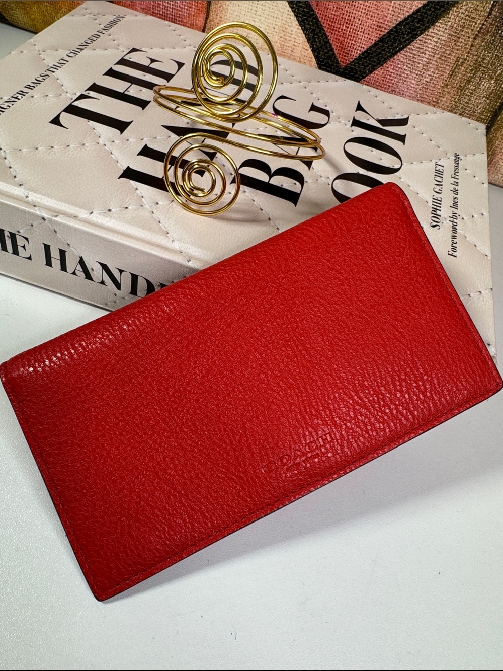Coach Red Pebbled Leather two fold wallet